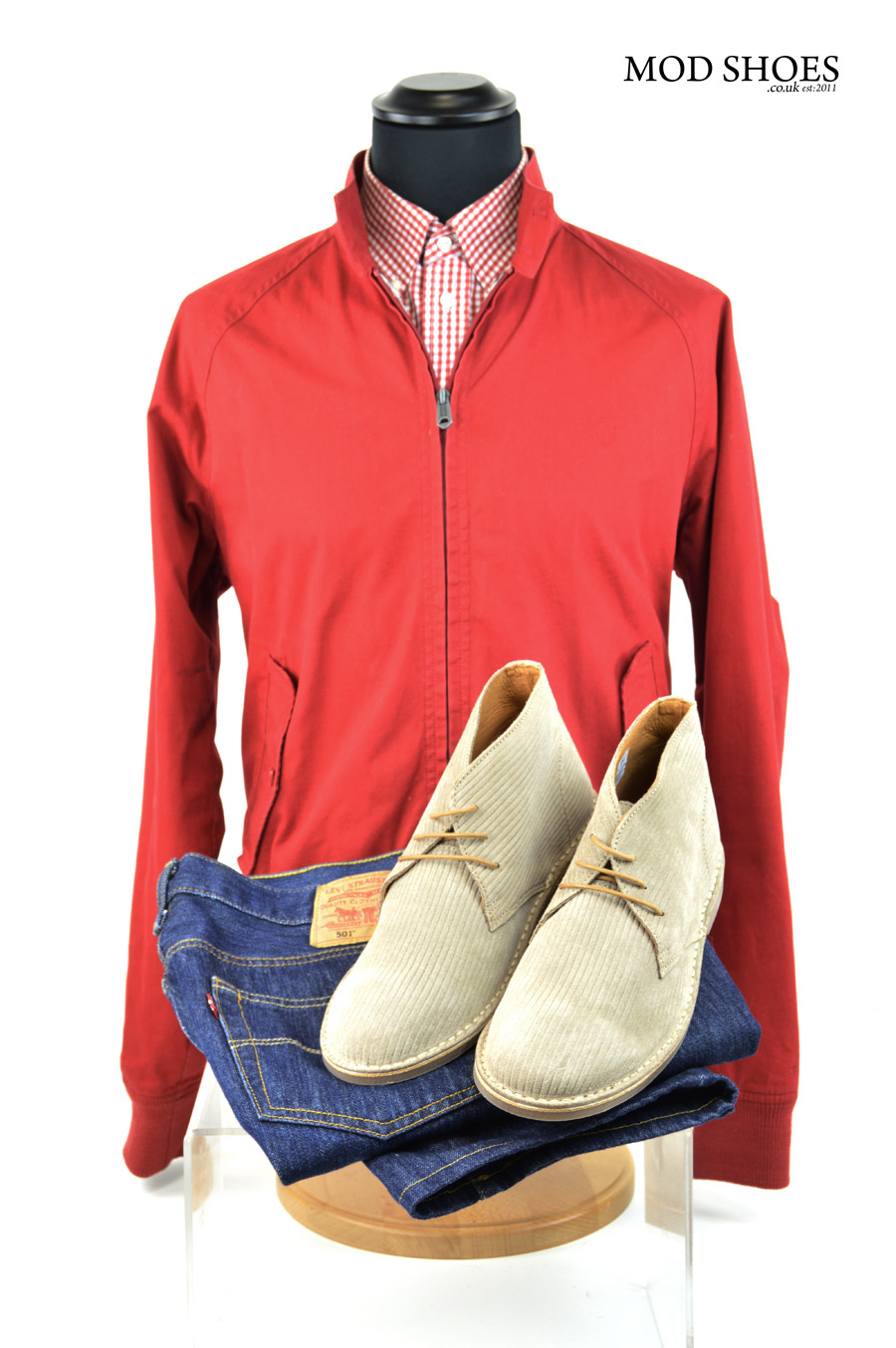 modshoes deset boots with harrington in red