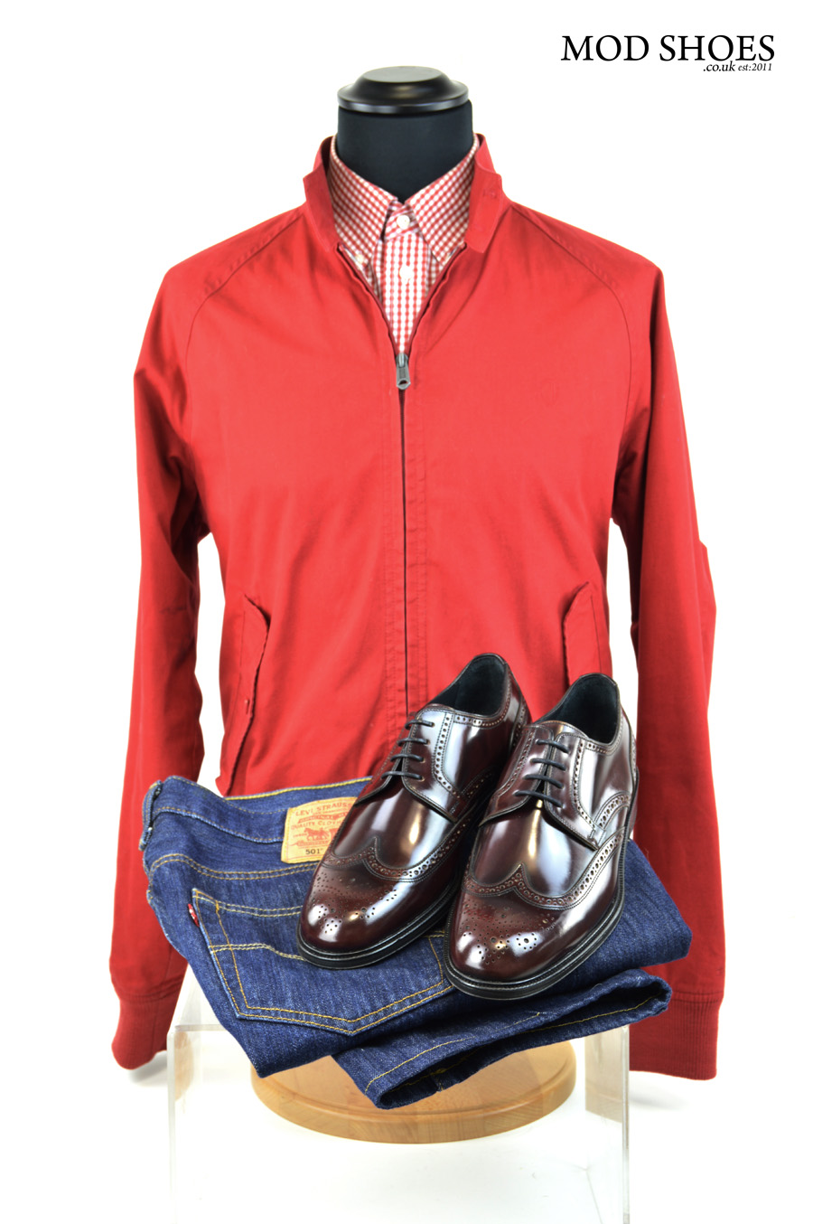 modshoes oxblood brogues with jeans harrington