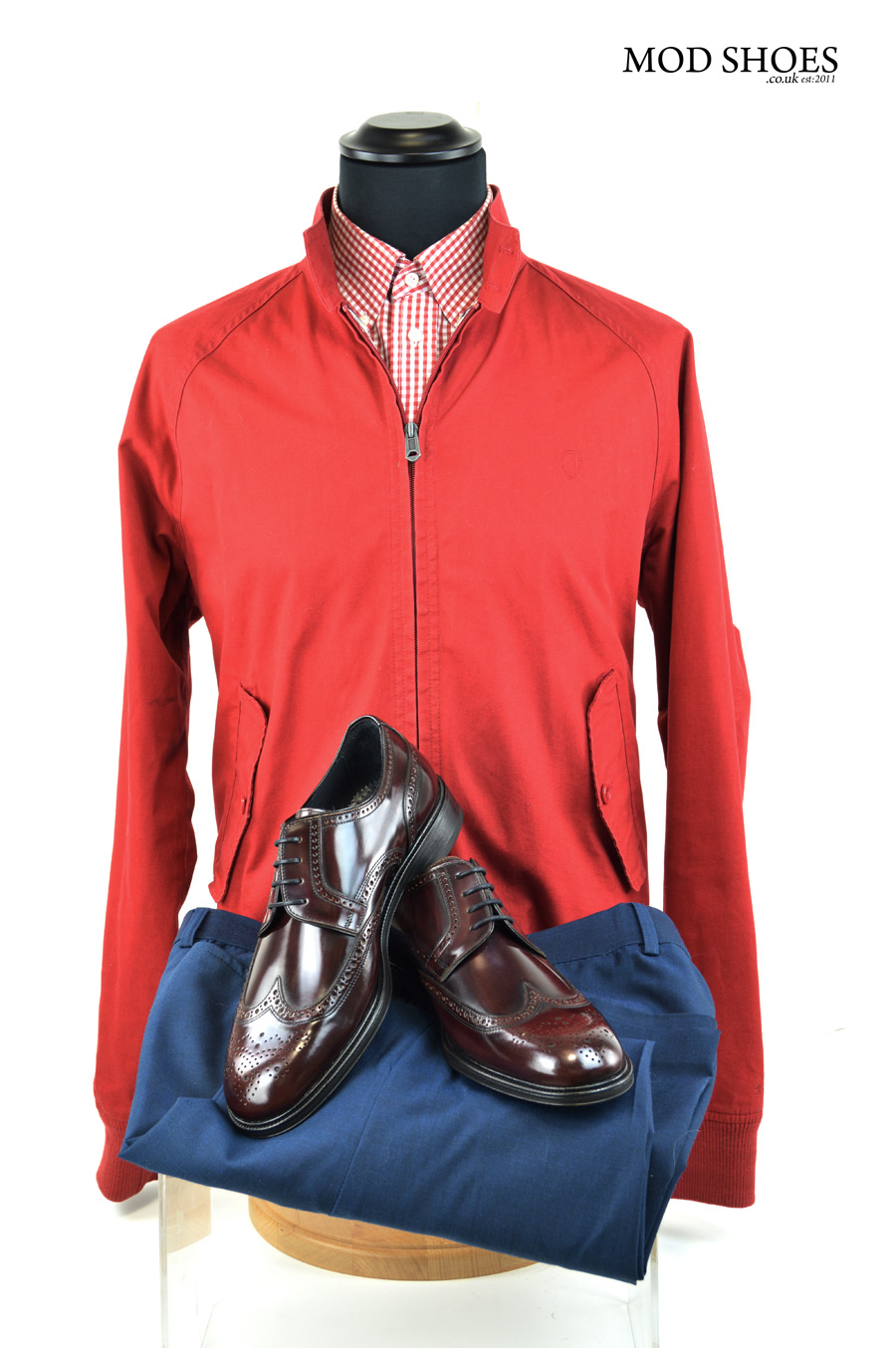 modshoes oxblood brogues with red harrington