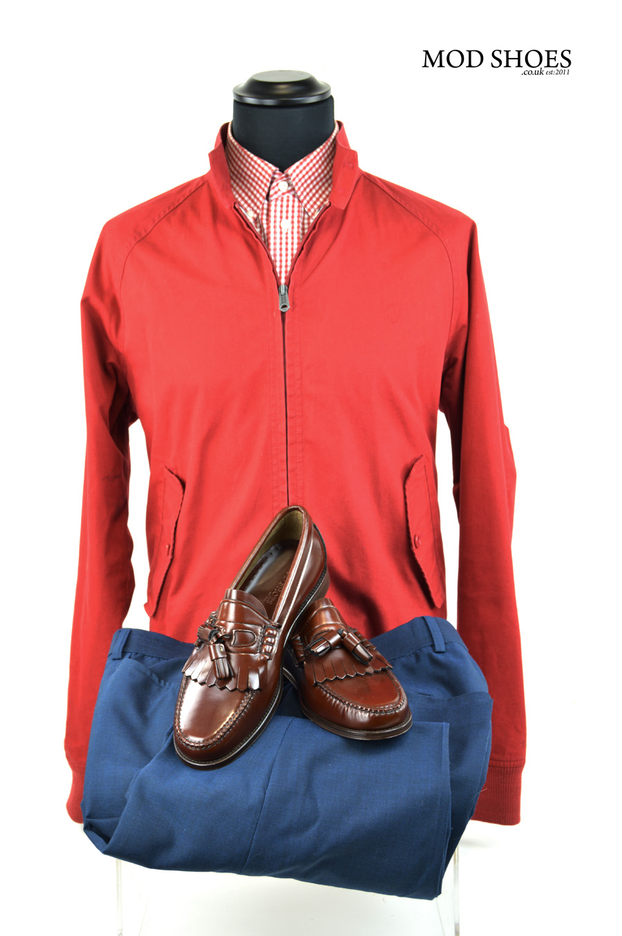 modshoes red harrington with chestnut tassel loafers the dukes