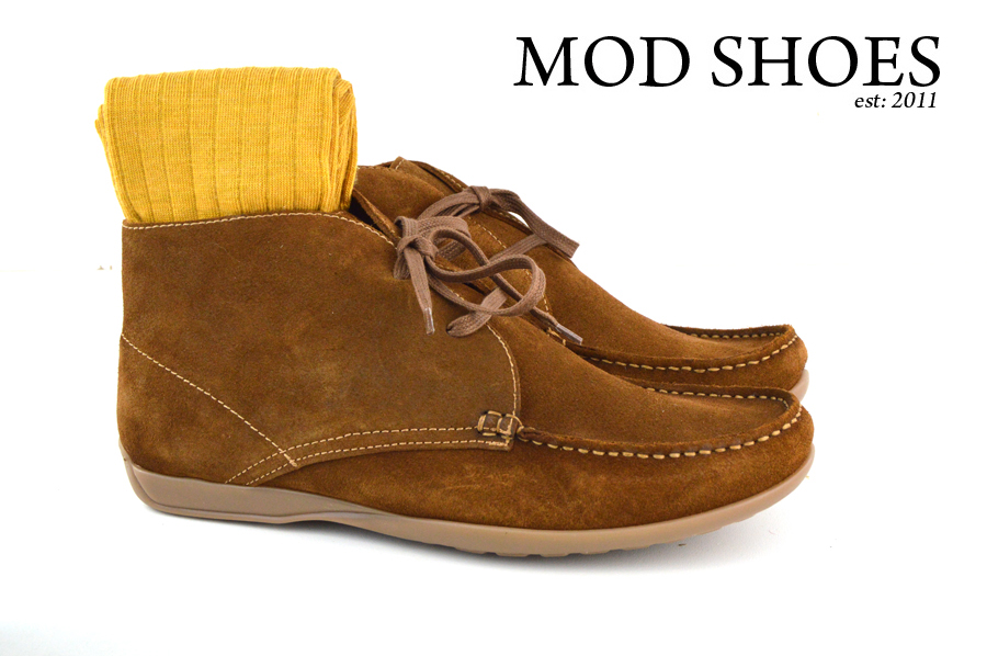 Mod Shoes Ellis Dark Brown Boots with mustard socks