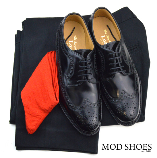 mod shoes loake royal black with black sta press and red socks