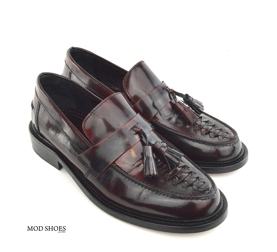 mod shoes basker weave tassel loafers pxblood burgundy allnighters 02