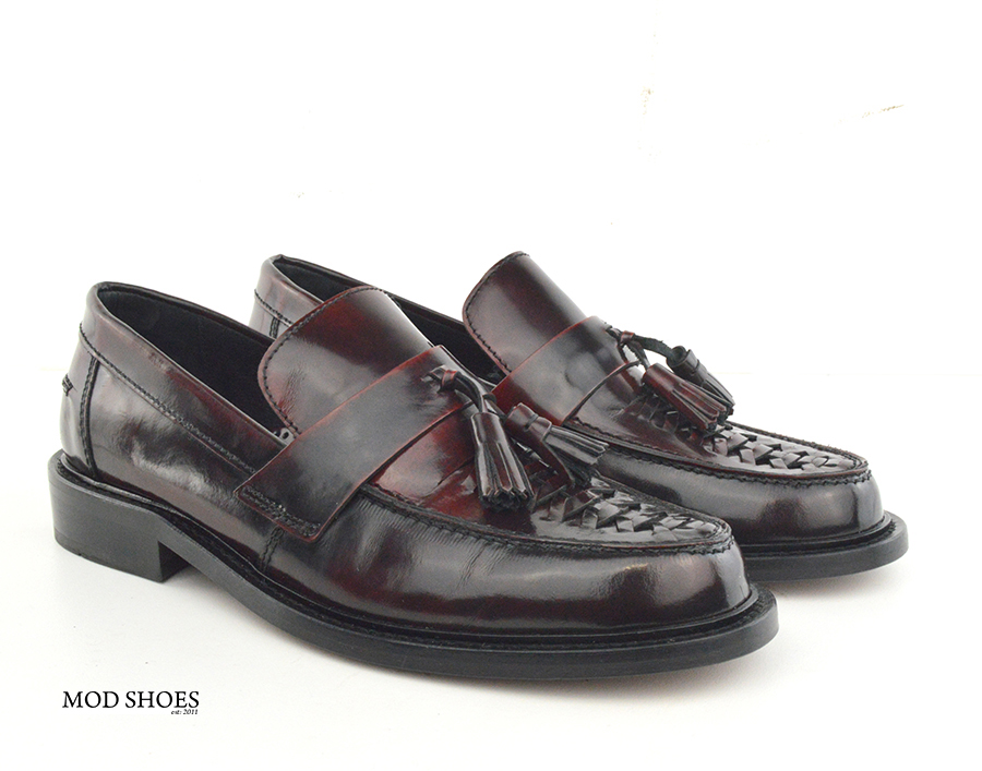 mod shoes basker weave tassel loafers pxblood burgundy allnighters 04