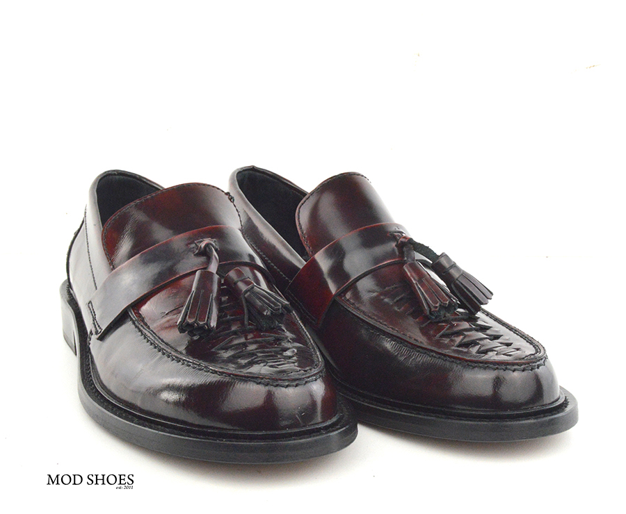 mod shoes basker weave tassel loafers pxblood burgundy allnighters 05