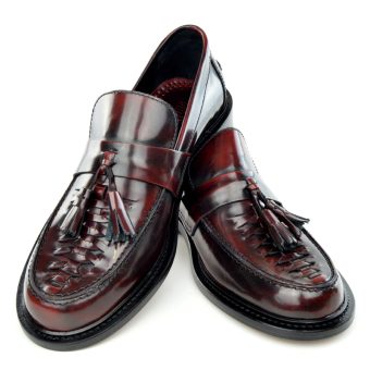 Basket Weave Oxblood Tassel Loafers - The Allnighter