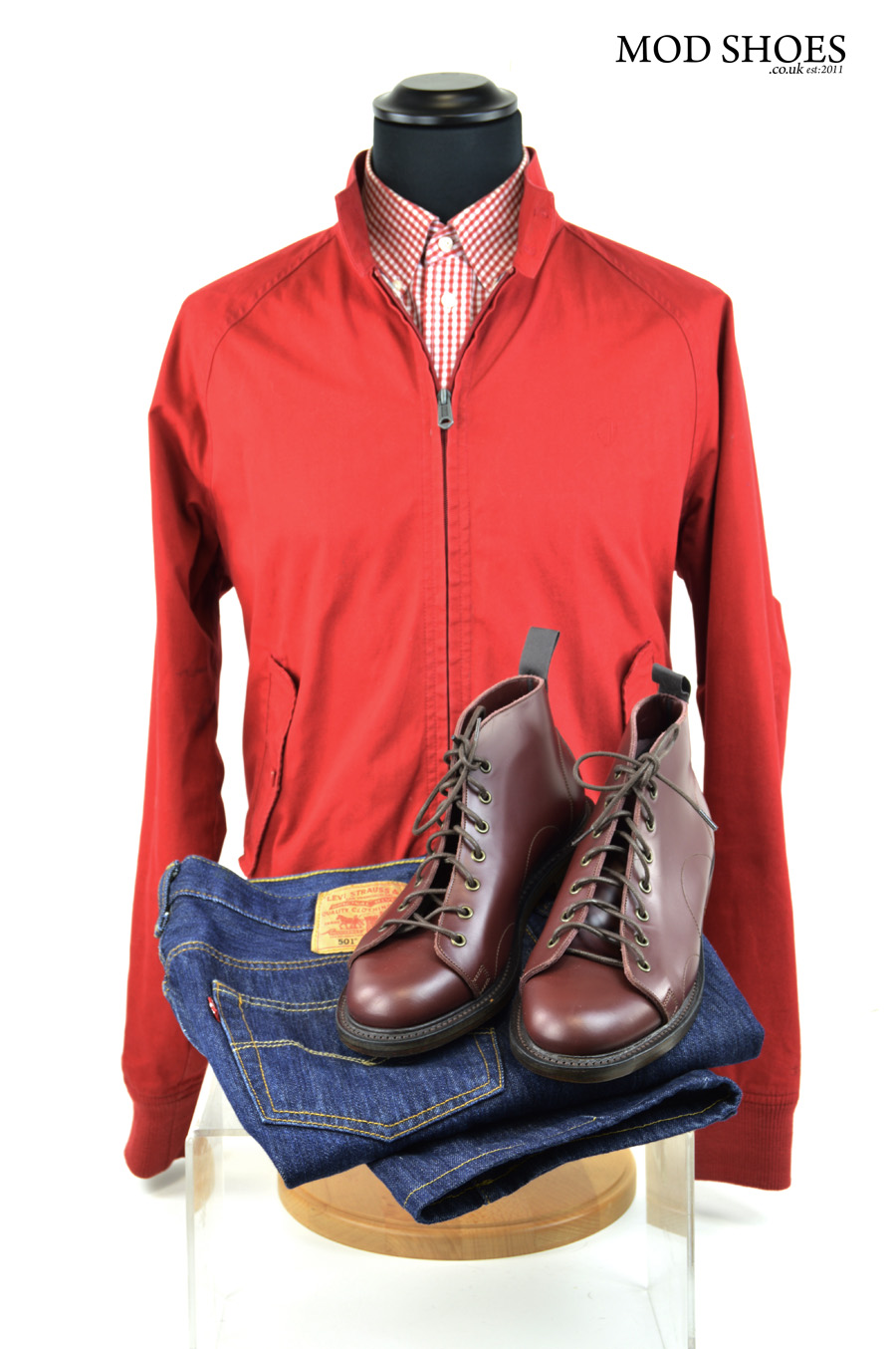 modshoes oxblood monkey boots and red harrington