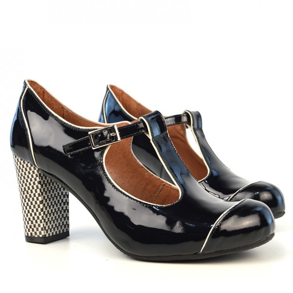 black patent t bar brogues