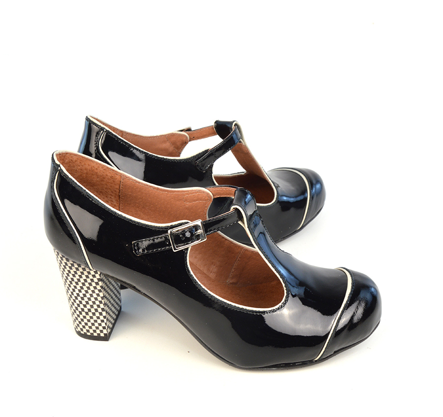 The Dusty In Black Patent – Ladies Retro T-Bar Shoe by Modshoes – Mod Shoes