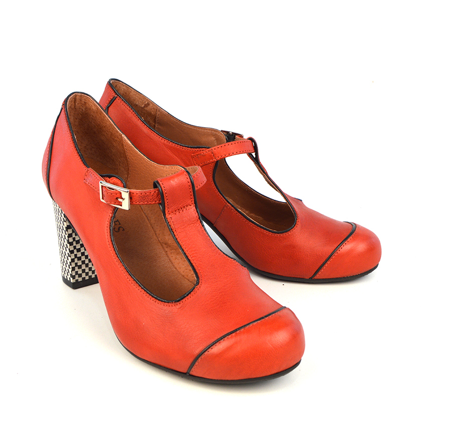 The Dusty In Coral – Ladies Retro T-Bar Shoe by Modshoes – Mod Shoes