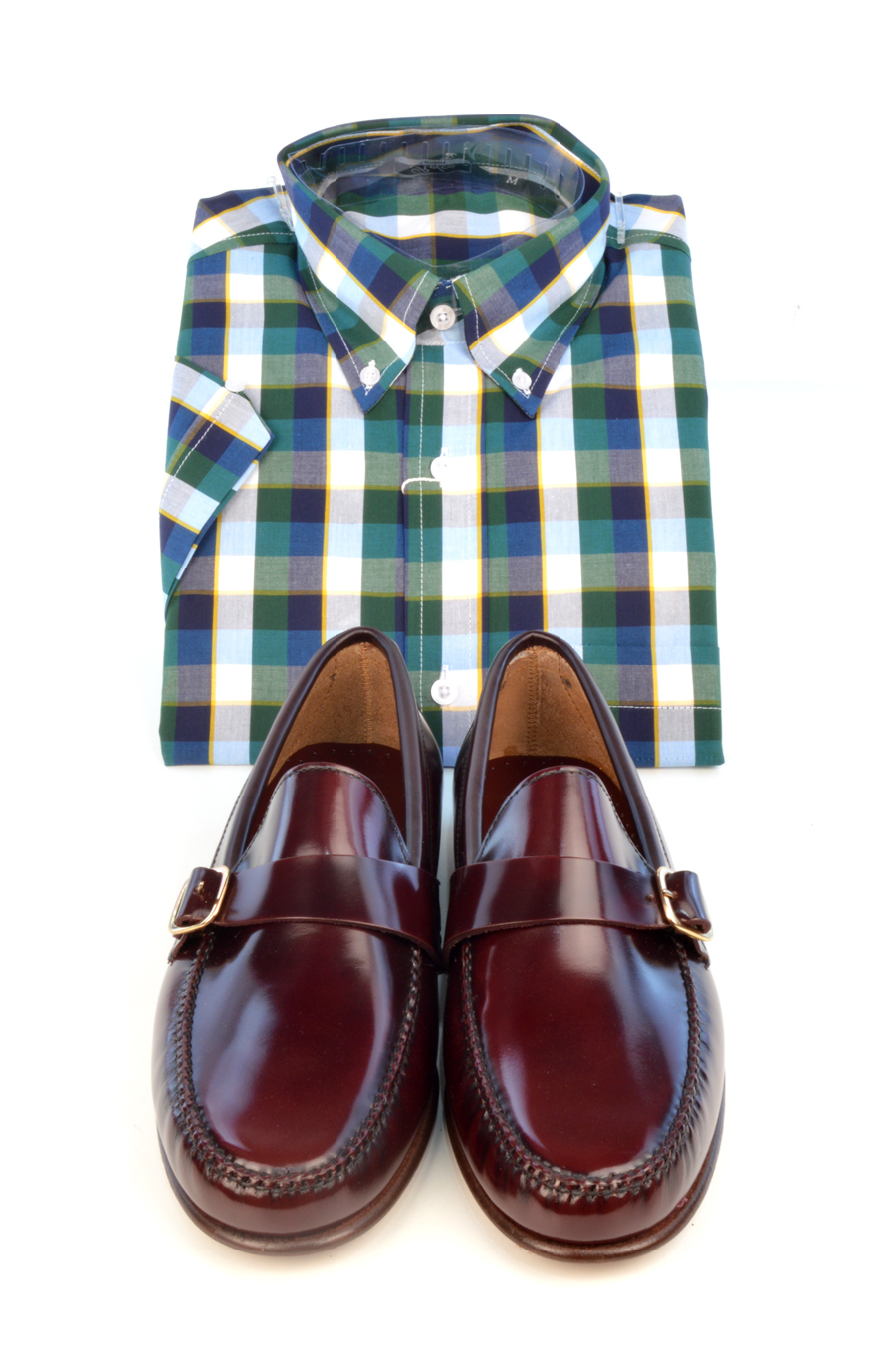 modshoes-oxblood-buckle-loafers-with-check-shirt