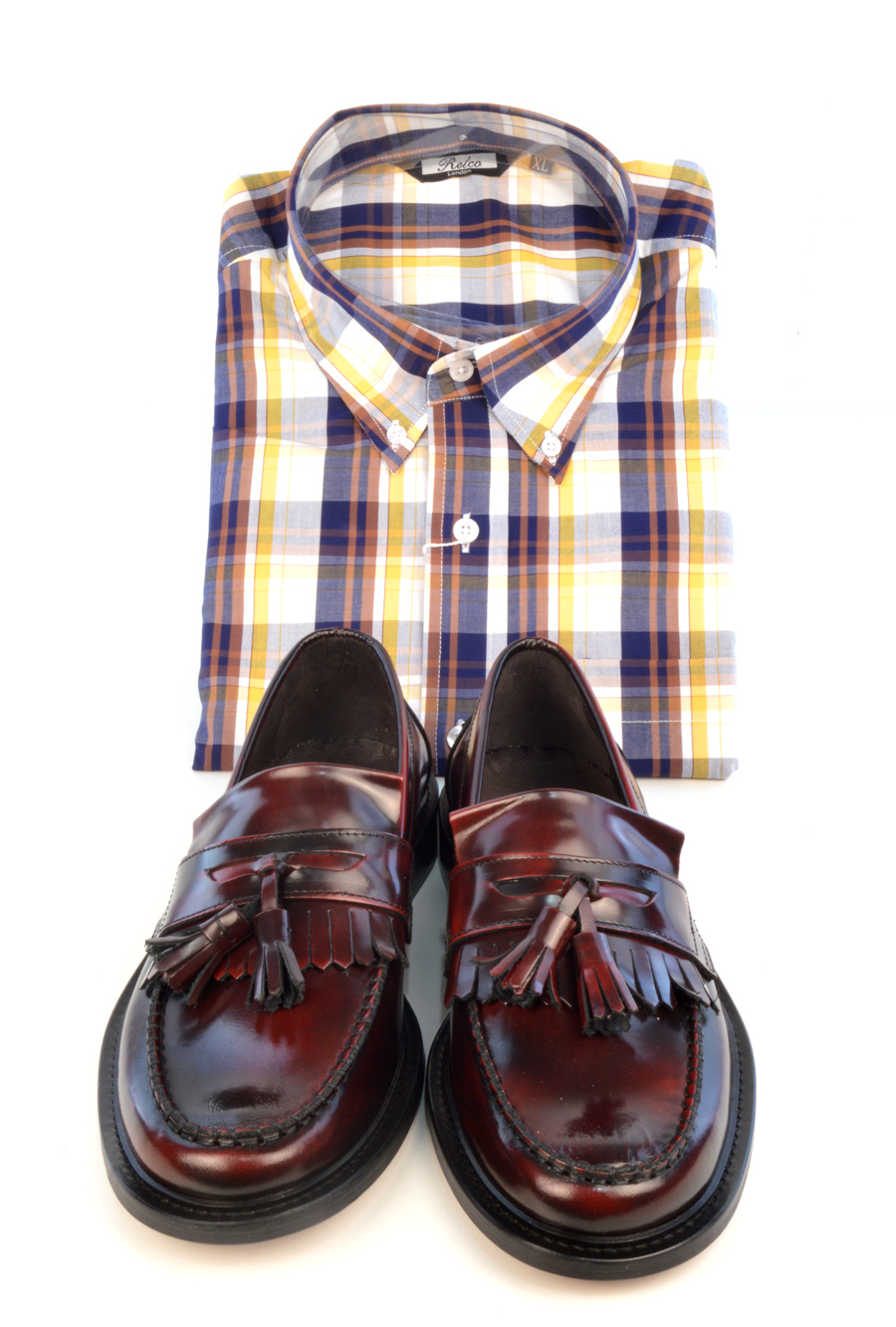 modshoes-oxblood-tassel-loafers-the-prince-with-check-shirt