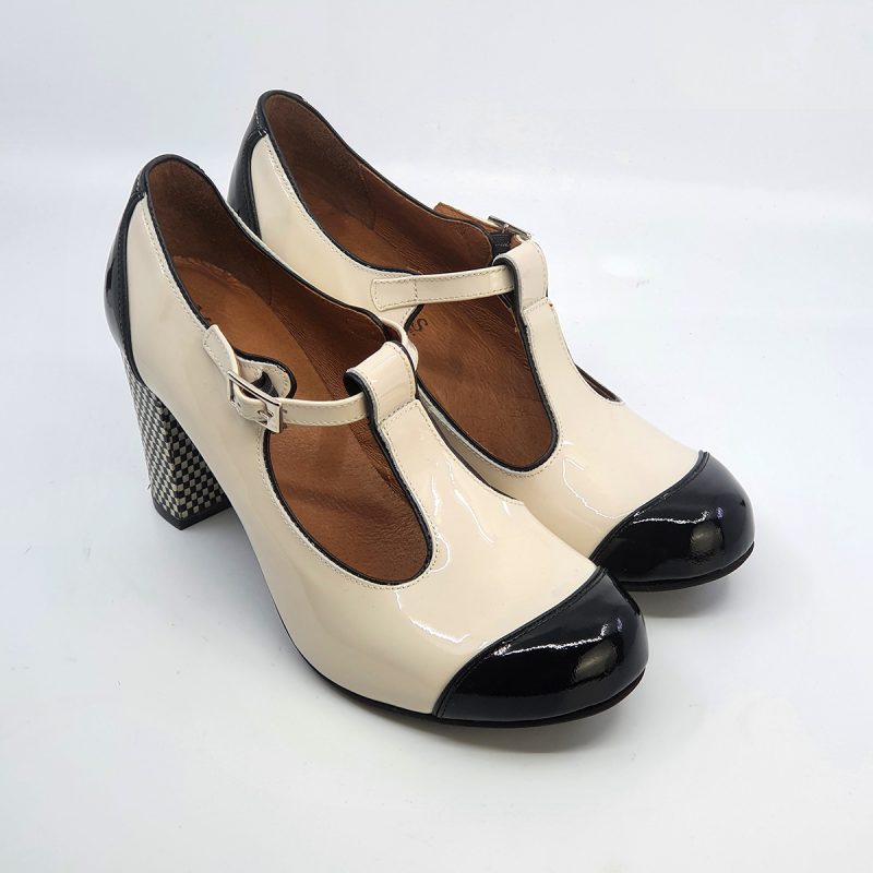 The Dusty In Cream & Black Patent – Ladies Retro T-Bar Shoe by Mod ...