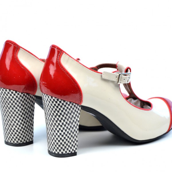 The Dusty In Cream & Red Patent Leather – Ladies Retro T-Bar Shoe by ...