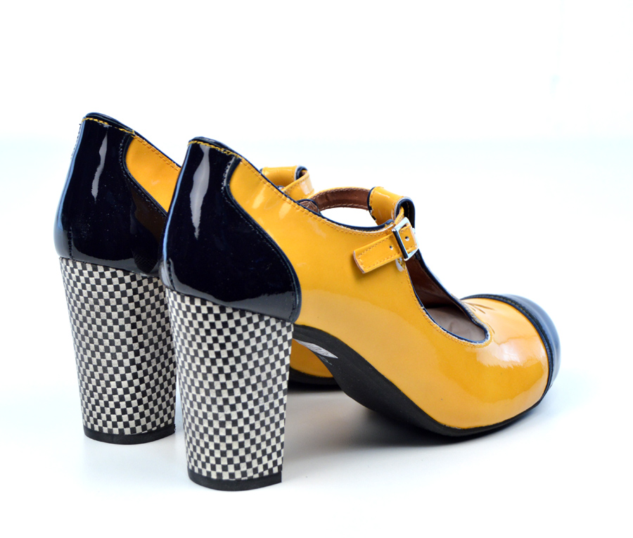 The Dusty In Yellow & Black Patent Leather – Ladies Retro T-Bar Shoe by ...