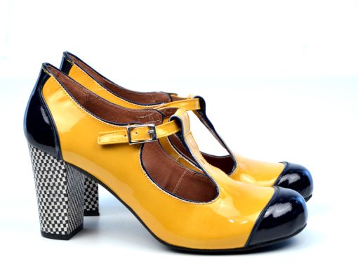 The Dusty In Yellow & Black Patent Leather – Ladies Retro T-Bar Shoe by ...