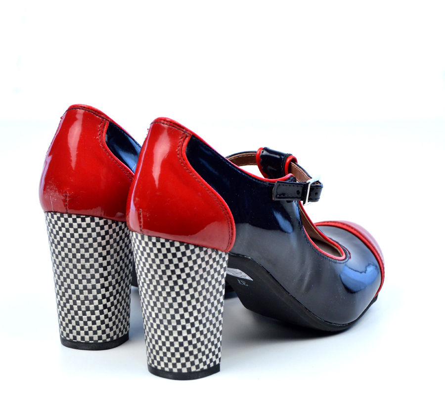 The Dusty In Midnight Blue & Red Patent Leather – Ladies Retro T-Bar ...