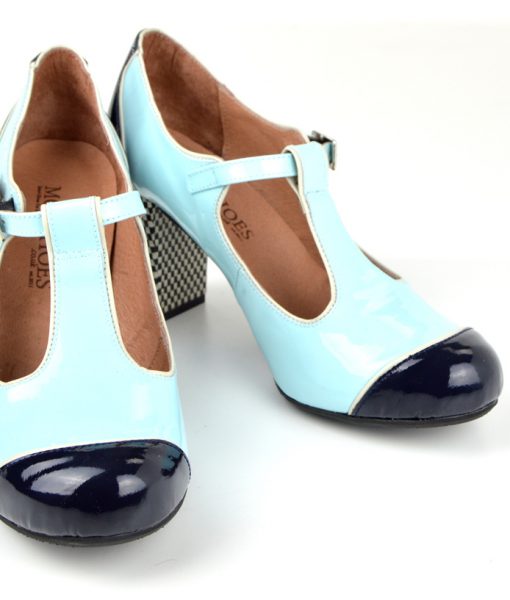 The Dusty In 2 Shades of Blue Patent Leather Ladies Retro TBar Shoe by Modshoes Mod Shoes