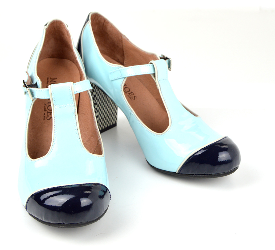 The Dusty In 2 Shades of Blue Patent Leather – Ladies Retro T-Bar Shoe ...