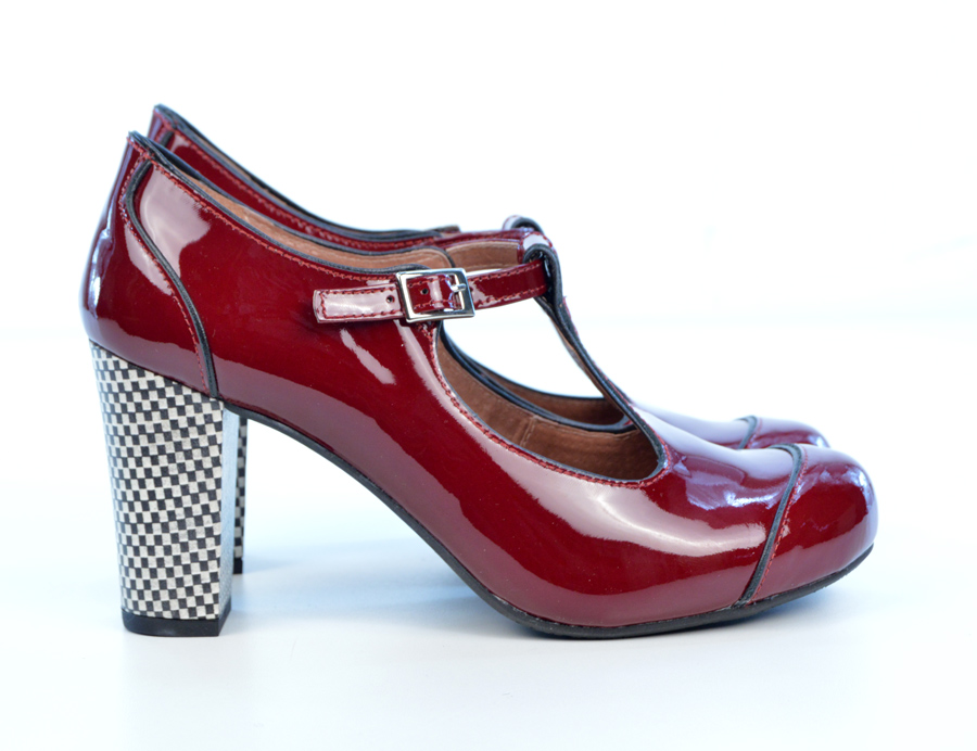 The Dusty In Red Wine / Burgundy Patent – Ladies Retro T-Bar Shoe by ...