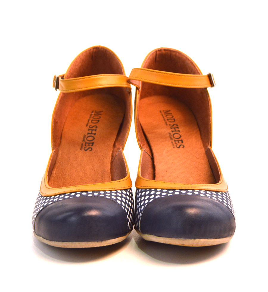 Sizes 3 Only – Peggy-Sue Blue & Mustard Polka Dotted Leather Ladies ...