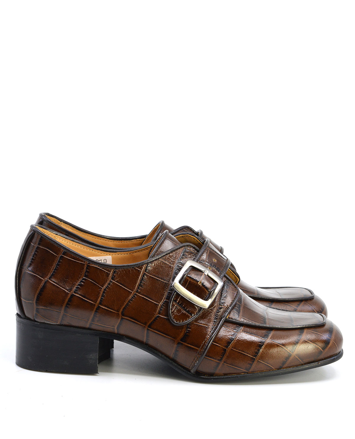 England Fashion Men's Square Toe Retro Crocodile Leather Shoes