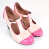 The Dusty - 2 Shades Of Pink With Checked Heel - Ladies T-Bar Shoes
