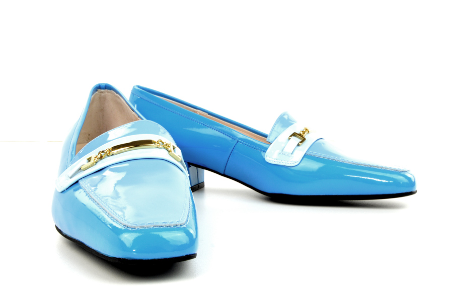 The Jackie K – 3 Shades Of Blue Patent Leather – Ladies Loafers – Mod Shoes