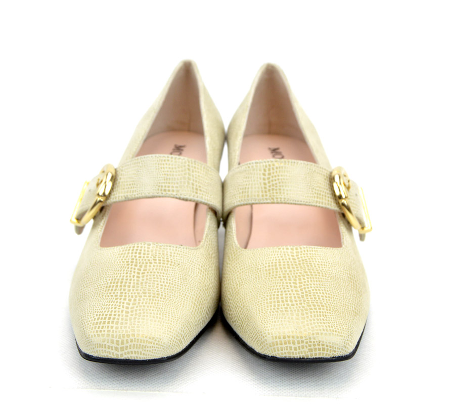The Lola In Cream Textured Effect Patent Leather Mary Jane 60s Style