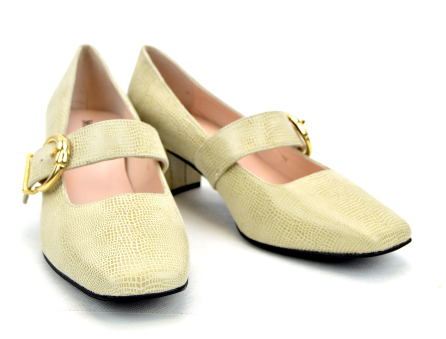 The Lola In Cream Textured Effect Patent Leather Mary Jane 60s Style