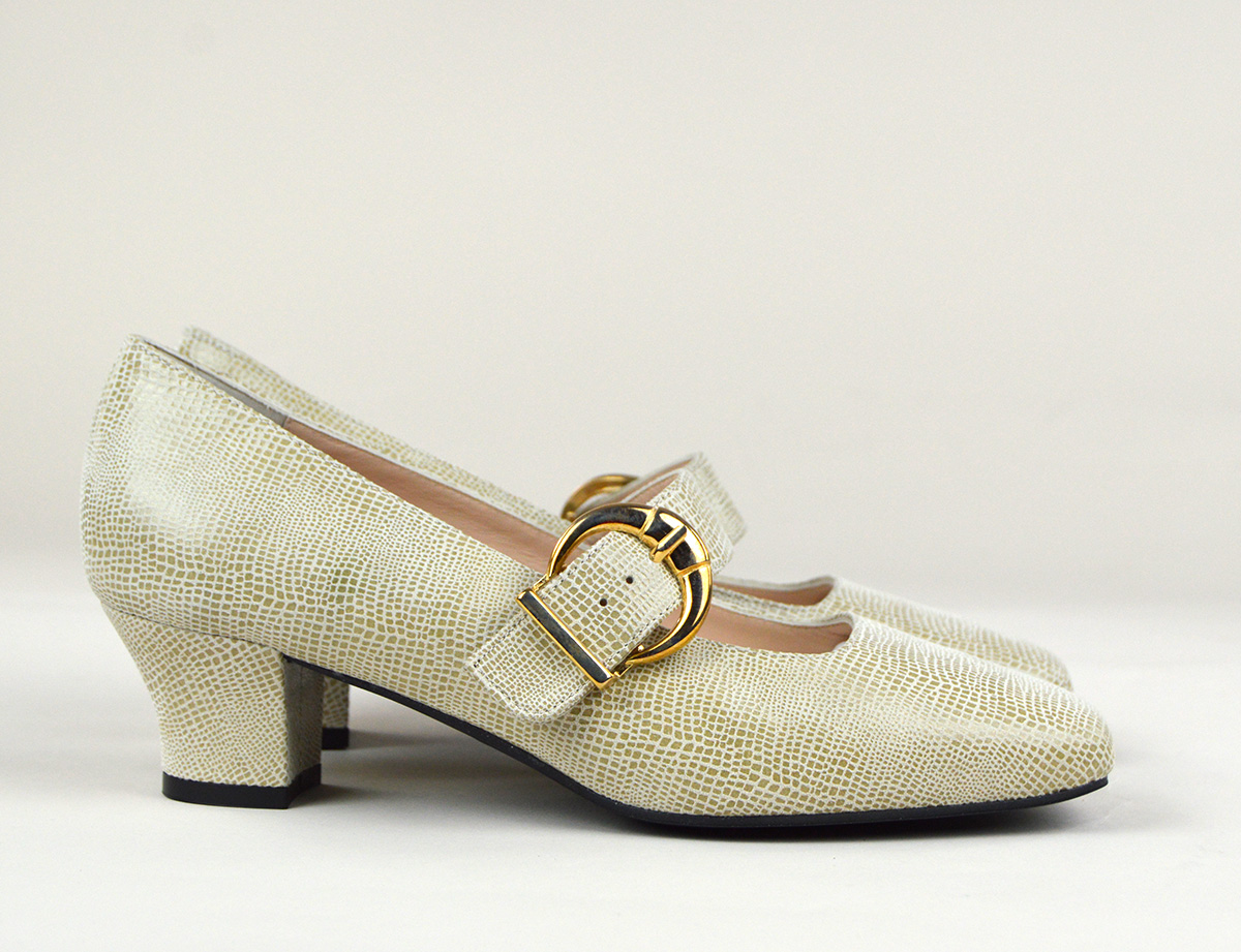 The Lola In Cream Textured Effect Patent Leather – Mary Jane 60s Style ...