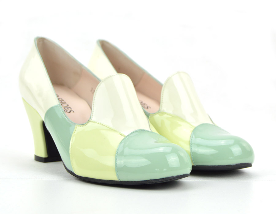 The Pattie In Cream 2 Shades Of Light Green Patent Leather 60s
