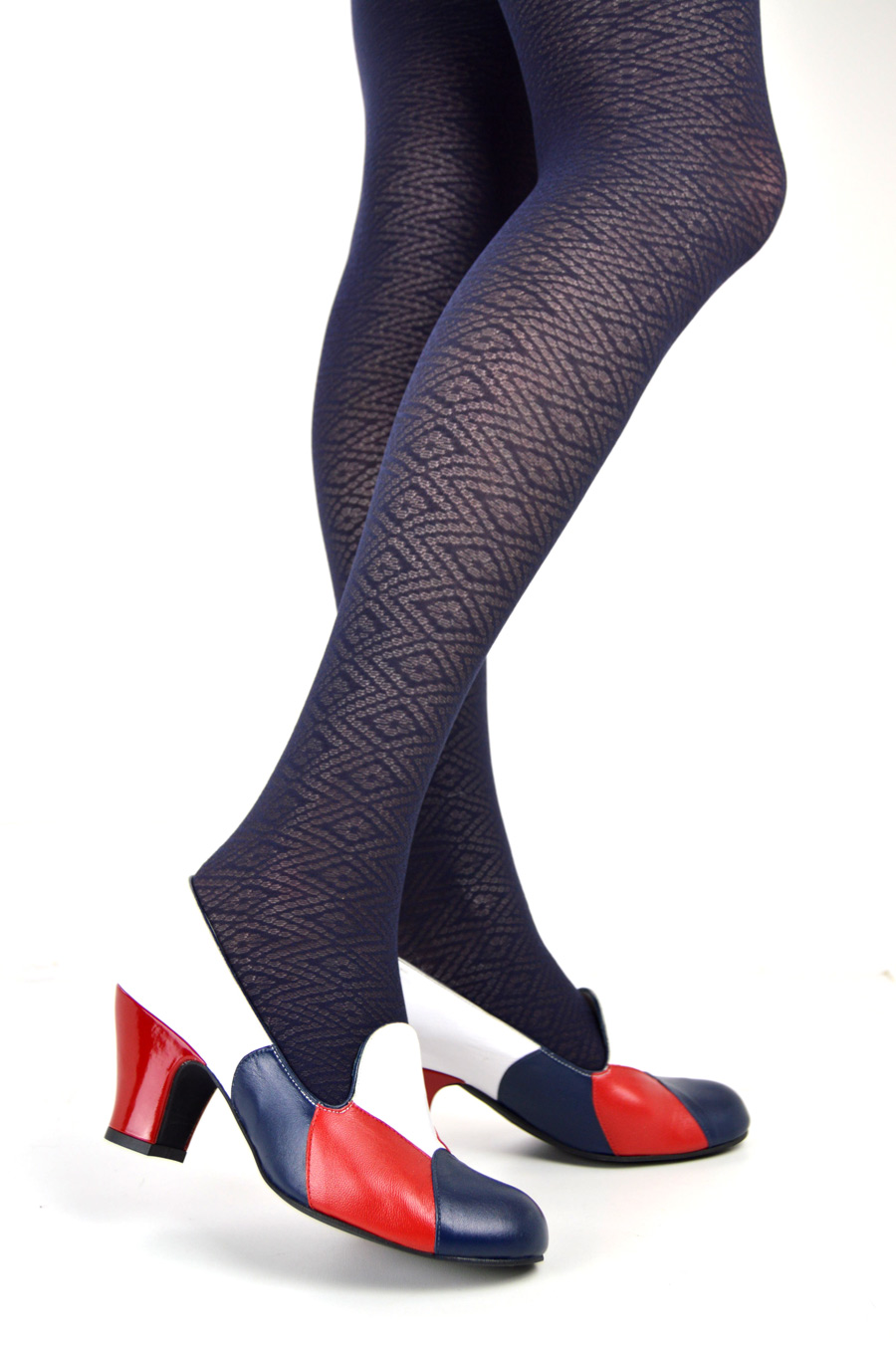 Navy Diamond Vector Pattern Tights ladies vintage retro 60 s 70 s style Mod Shoes