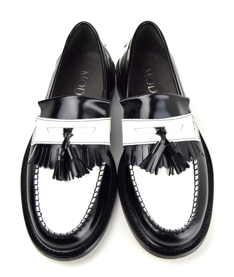 black leather tassel loafers