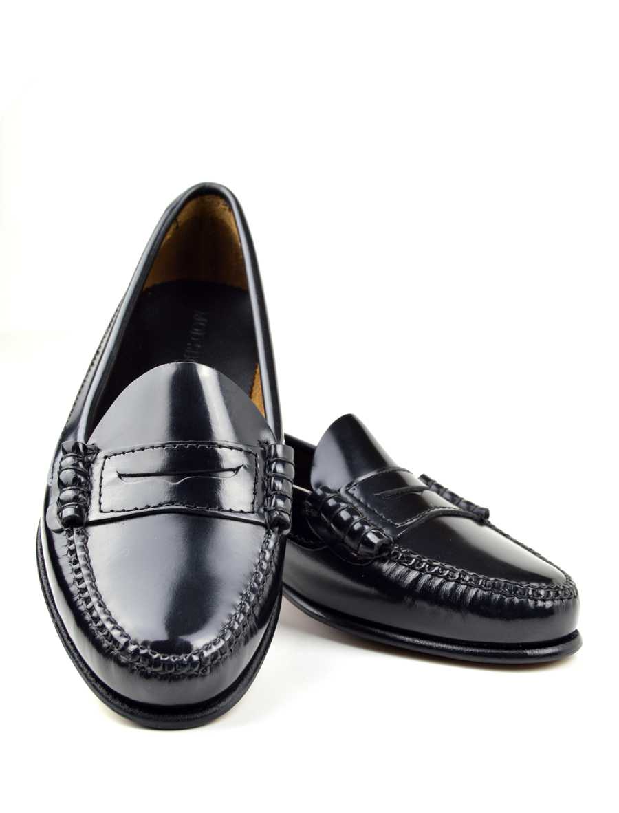 ladies black leather penny loafers