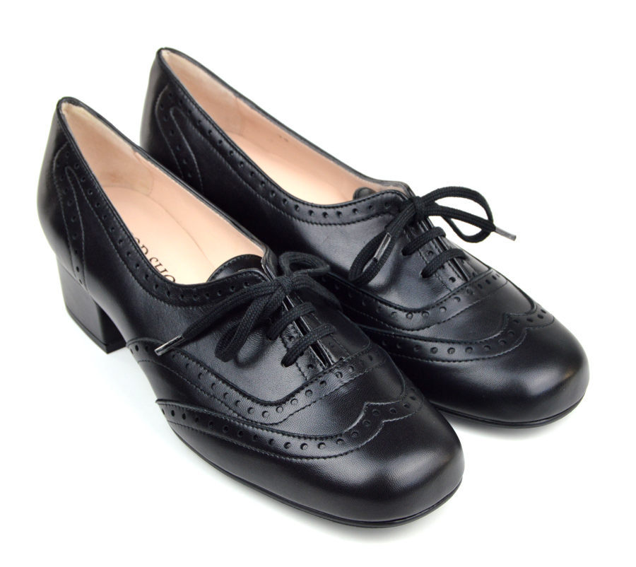 The Faye Brogue In Black Leather – 60s 70s Vintage Style Ladies Shoes ...