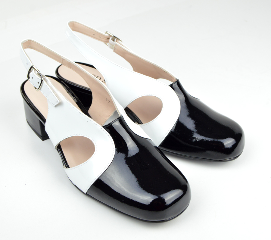 black and white slingbacks