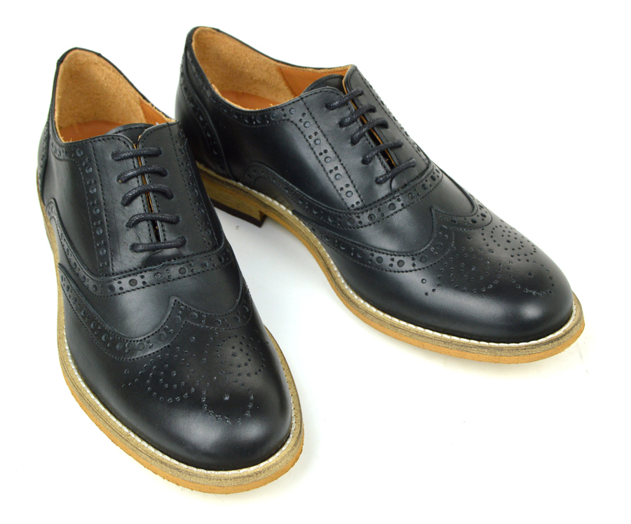 The Edie – Ladies Black Leather Brogue Shoes – Mod Shoes