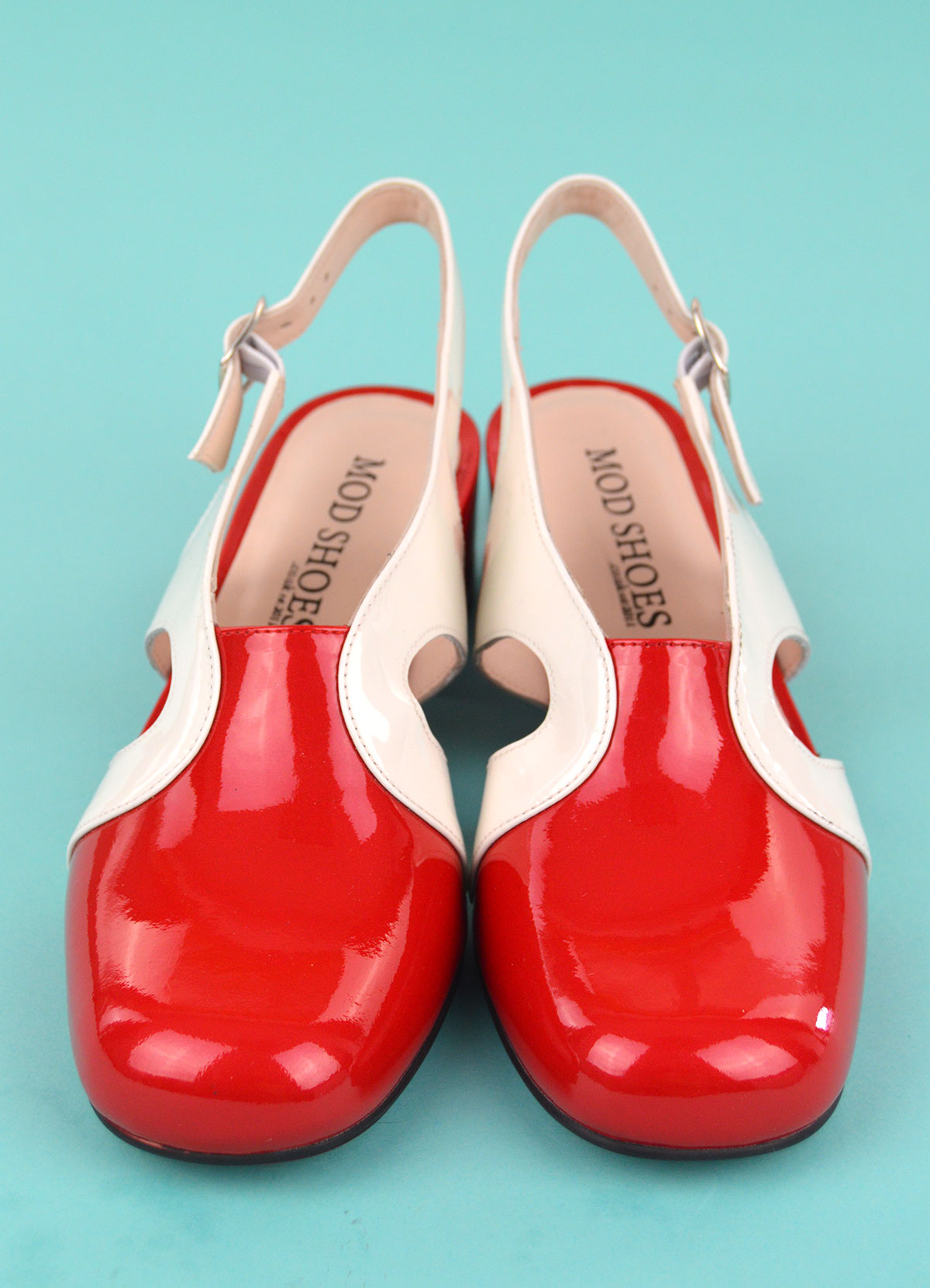 red leather slingbacks