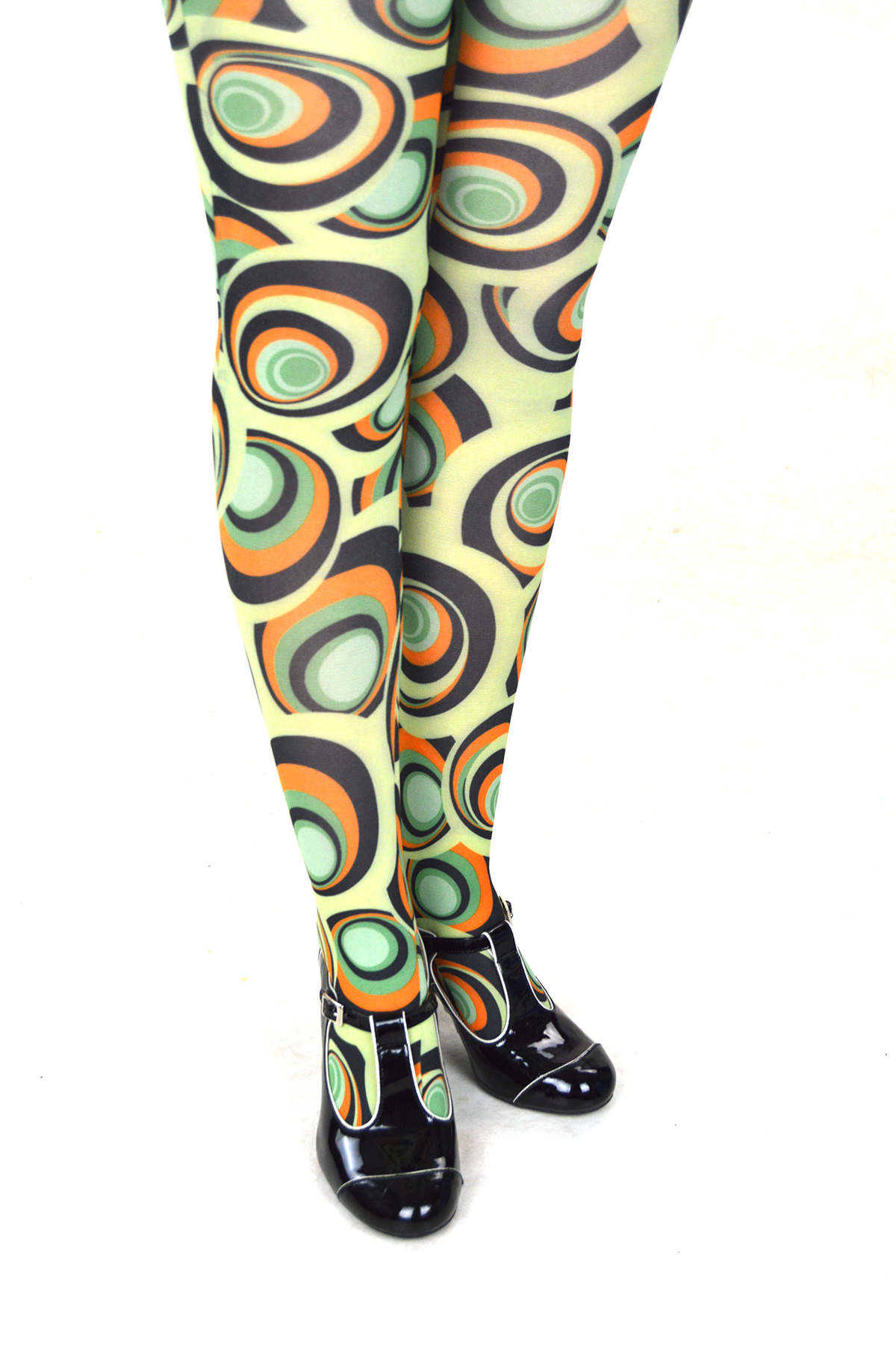 Swirly Abstract Funky Vintage Patterned Printed Tights Trippy 60's 70's  80's Boho Alternative Print Festival Pantyhose 
