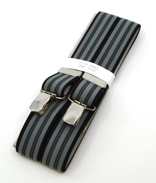 2 Shades Gray Multi Colour Stripe Braces - Vintage Style Clip On