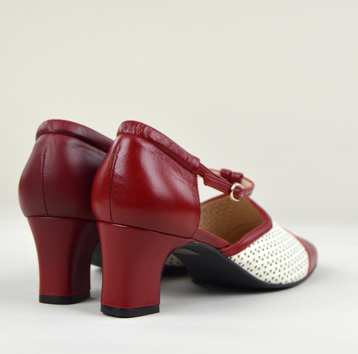 The Betty Burgundy & Cream Leather – T-Bar Ladies Shoes By Modshoes ...