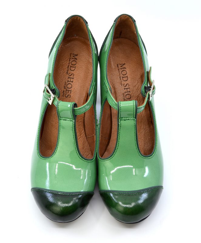 The Dusty In 2 Shades Of Green Patent – Ladies Retro T-Bar Shoe by Mod ...