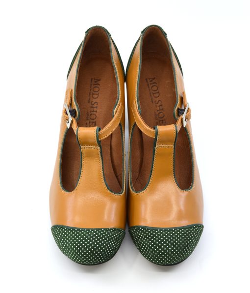 The Dusty In Salted Caramel & Spotted Green – Ladies Retro T-Bar Shoe ...