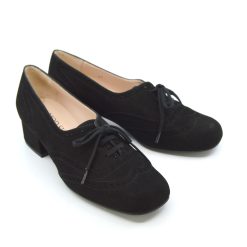 The Faye Brogue In Black Suede – Vintage Style Ladies Shoes – Mod Shoes