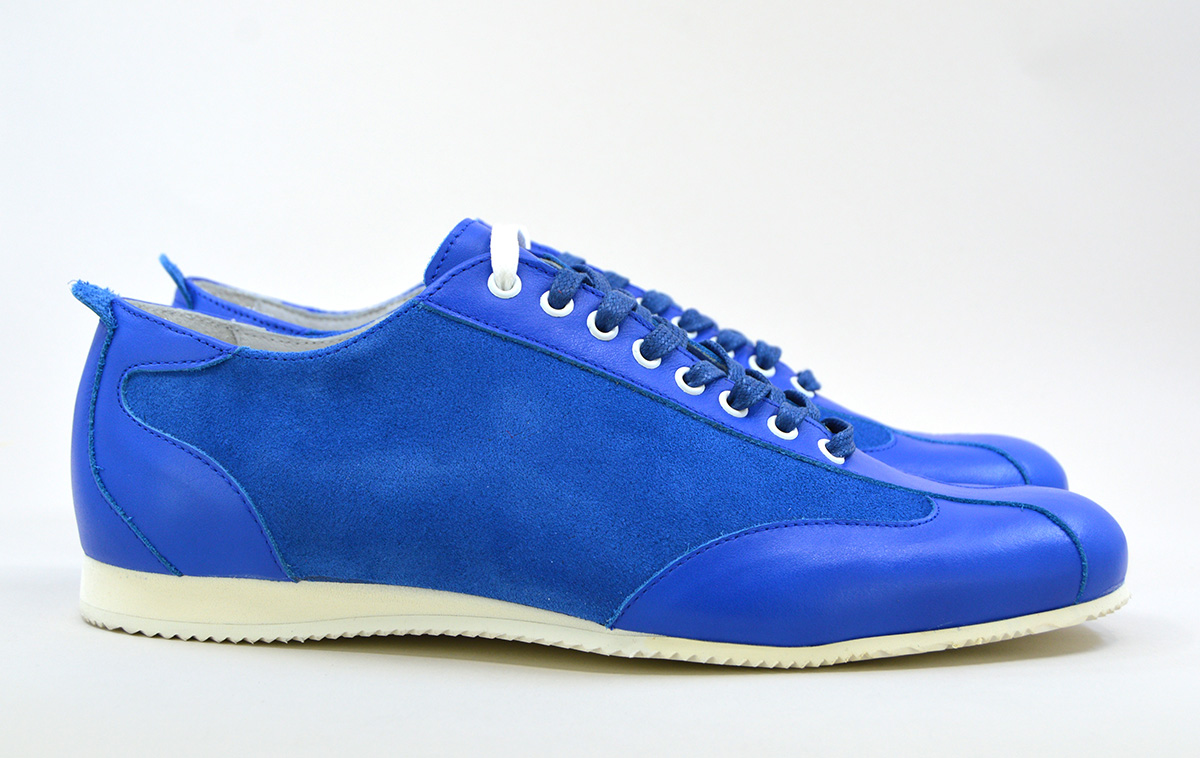 The Fresco In Blue Leather & Suede – Old School Trainers – Mod Shoes