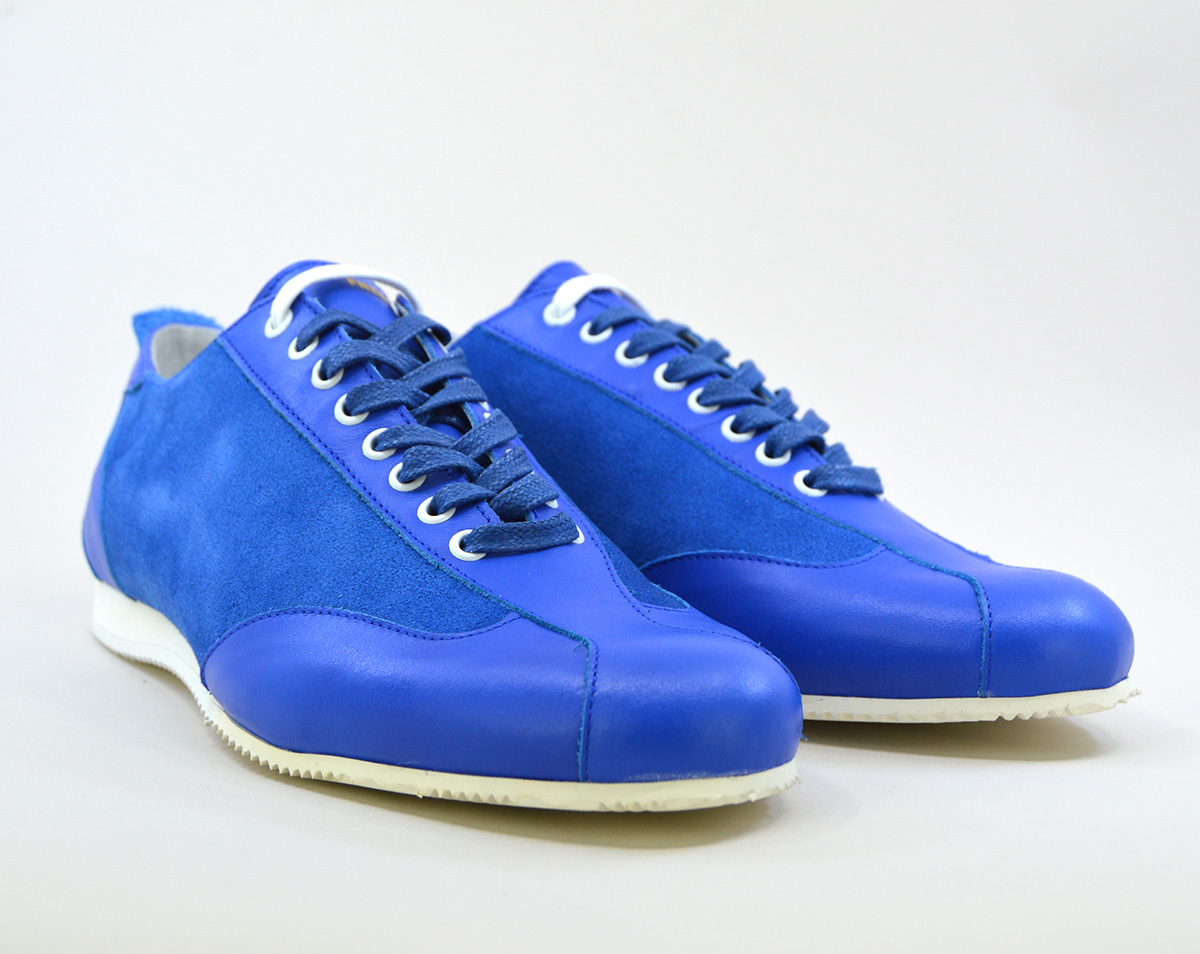 The Fresco In Blue Leather & Suede – Old School Trainers – Mod Shoes