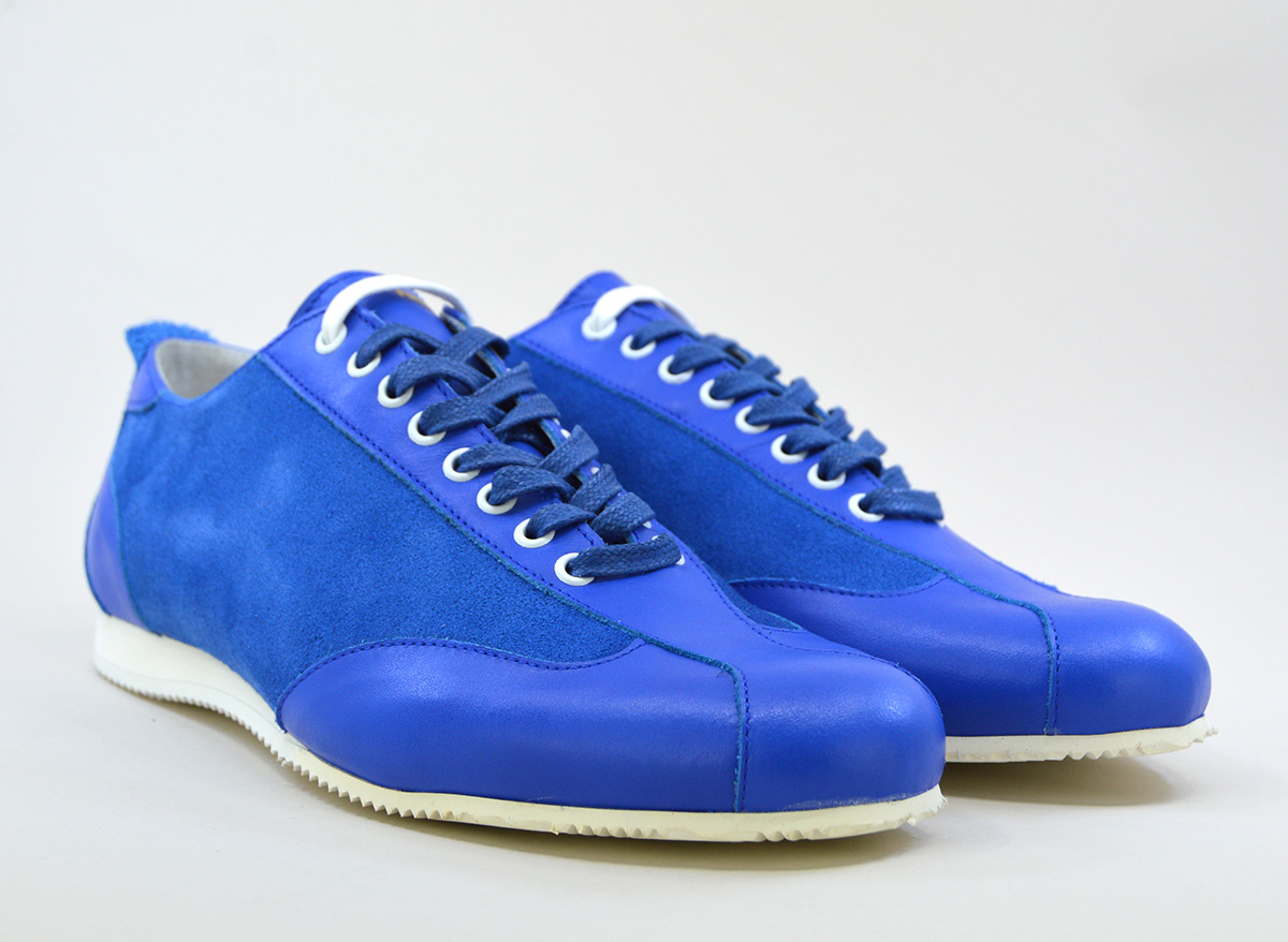 The Fresco In Blue Leather & Suede – Old School Trainers – Mod Shoes