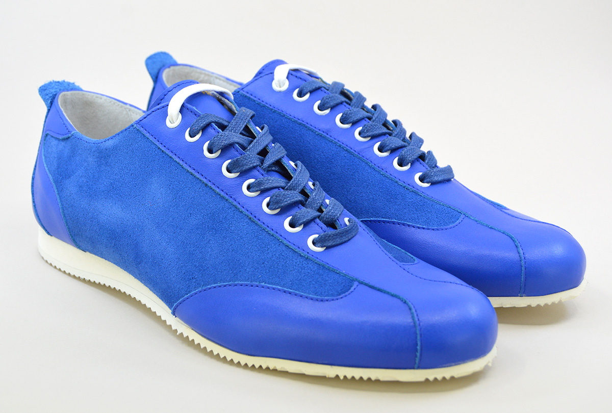 The Fresco In Blue Leather & Suede – Old School Trainers – Mod Shoes