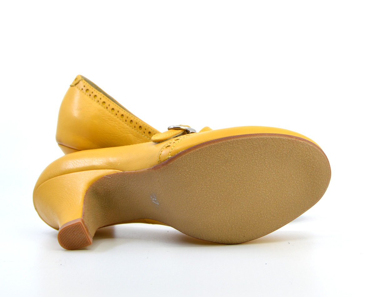 The Penny Mustard Leather Mary Jane Vintage Retro Ladies Shoes Mod Shoes